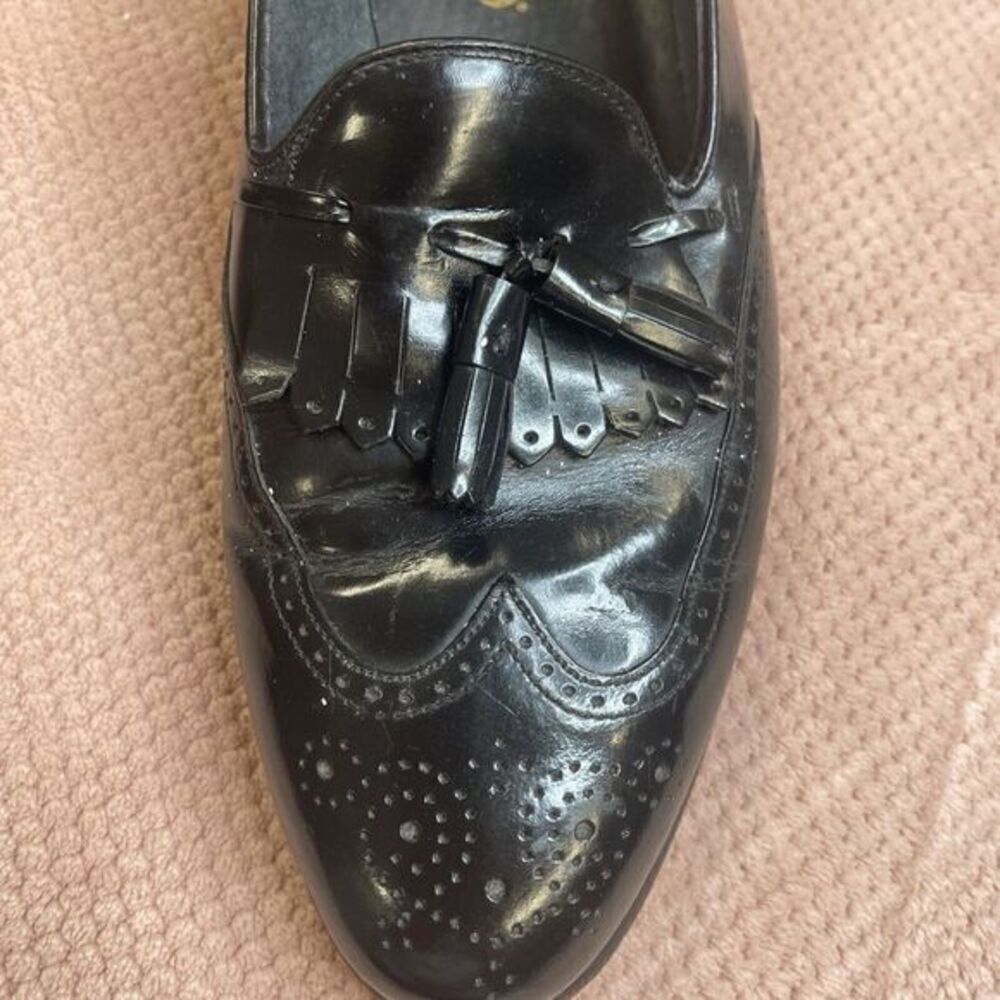 STAFFORD Men's Black Leather Tassel‎ Slip On Loafers Shoes size 11 D Made In USA - Picture 2 of 5